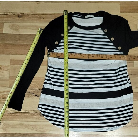 First Look Black White Stripe Crew Neck Long Sleeve T-shirt Top Size M - Picture 9 of 10